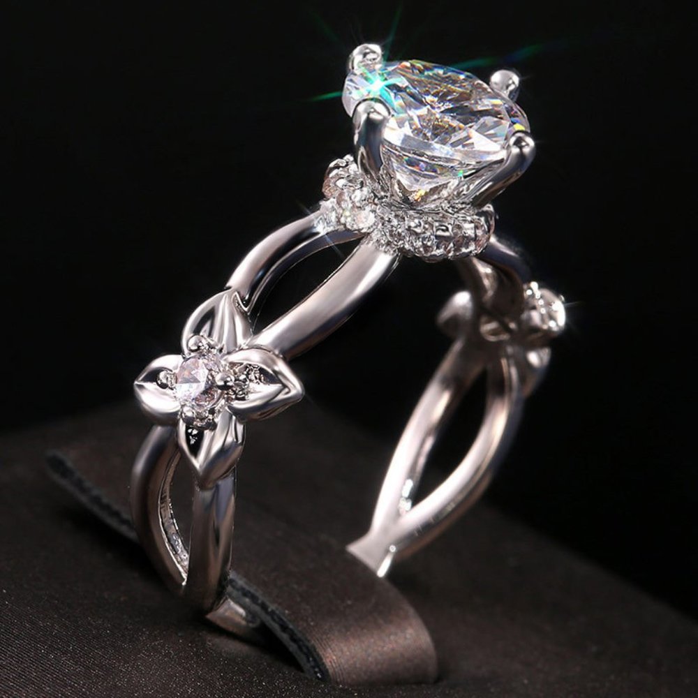 🥰Twisted Beautiful Bright Flower Silver Wedding Rings for Women, INDN8054 - Picture 8 of 8